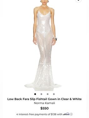 Norma Kamali Clear White Sequin Slip Gown with Strappy Low Back